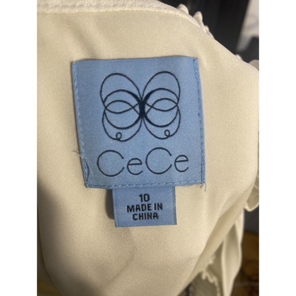 CECE Womens Tie-neck Combo Dress In Soft Ecru Size 10 - Picture 4 of 6